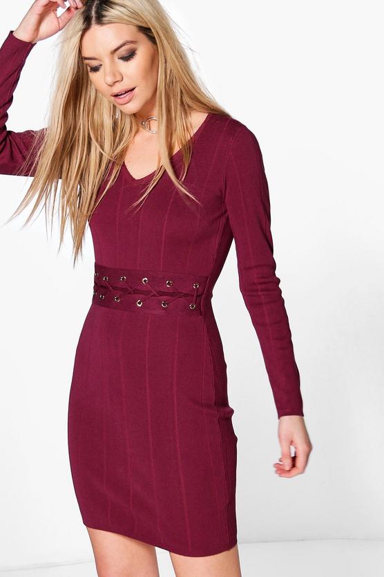 Constantina Lace Up Middle Ribbed Knit Dress